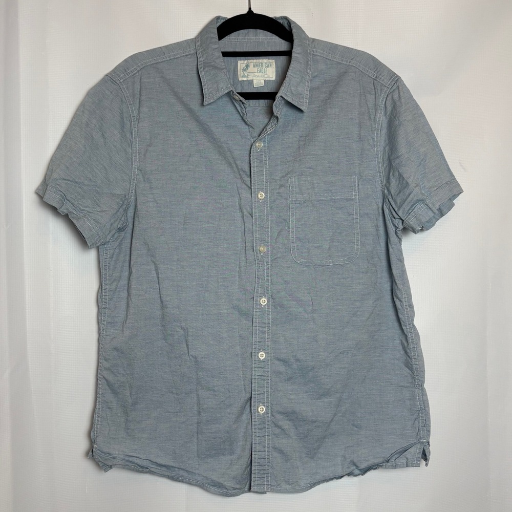 American Eagle Outfitters Mens Light‎ Blue Short Sleeve Button Up Shirt L